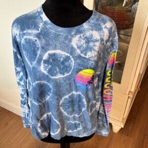 Ron Jon Surf Shop Blue Tie Dyed Womens Long Sleeve Tee Cocoa Beach EUC Small